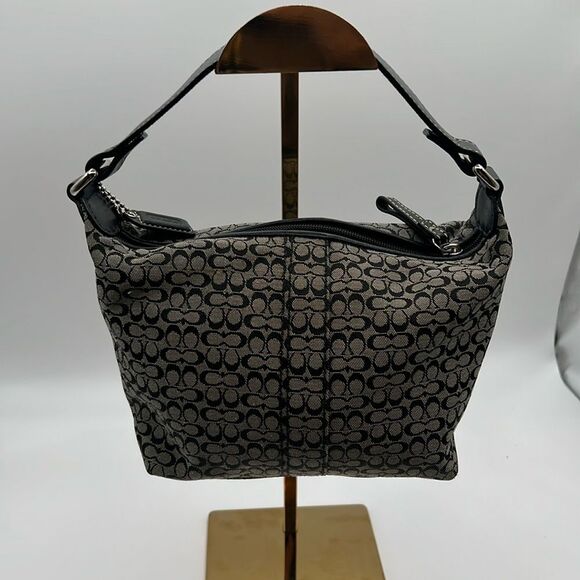 COACH SOHO MINI SIGNATURE MONOGRAM LOGO BLACK TOP HANDLE SHOULDER BAG - Picture 1 of 9